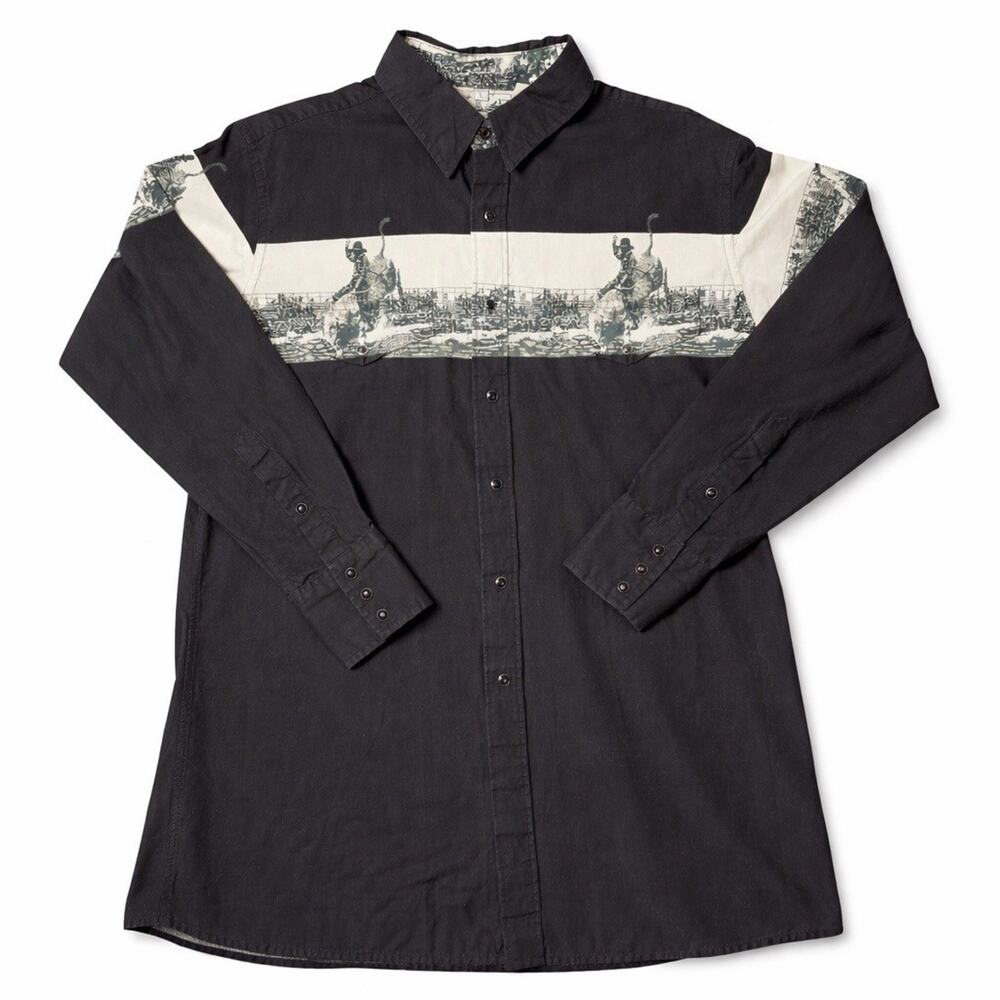 VTG Corral West Pearl Snap Shirt Rodeo Bull Rider Western Rodeo Cowboy SZ LGE